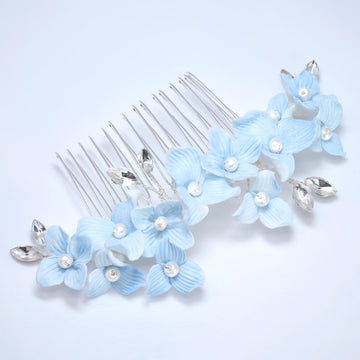 Something Blue Porcelain Flowers And Pearl Bridal Hair Comb, Bridal Hair Piece, Bridal Hair Accessories, Wedding Hair Accessory.